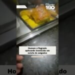 Homem é flagrado aplicando inseticida em estufa de salgados ! Uma atitude irresponsável que coloca em risco a vida dos consumidores.