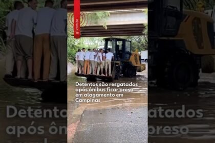 Detentos são resgatados após ônibus ficar preso Não gostei em alagamento em Campinas