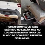 HOMEM COMPRA UM KWID ELÉTRICO NO LEILÃO, MAS NO LUGAR DA BATERIA TINHA UM BLOCO DE CONCRETO PREJUÍZO DE R$ 40 MIL