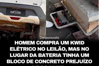 HOMEM COMPRA UM KWID ELÉTRICO NO LEILÃO, MAS NO LUGAR DA BATERIA TINHA UM BLOCO DE CONCRETO PREJUÍZO DE R$ 40 MIL