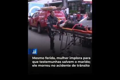 Mesmo ferida, mulher implora para que testemunhas salvem o marido; ele morreu no acidente de trânsito
