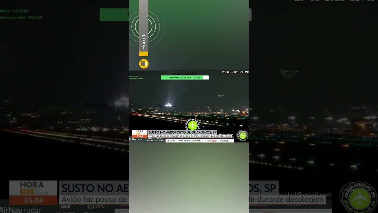 O motor de um avião explodiu logo após a decolagem no Aeroporto de Guarulhos na noite deste domingo