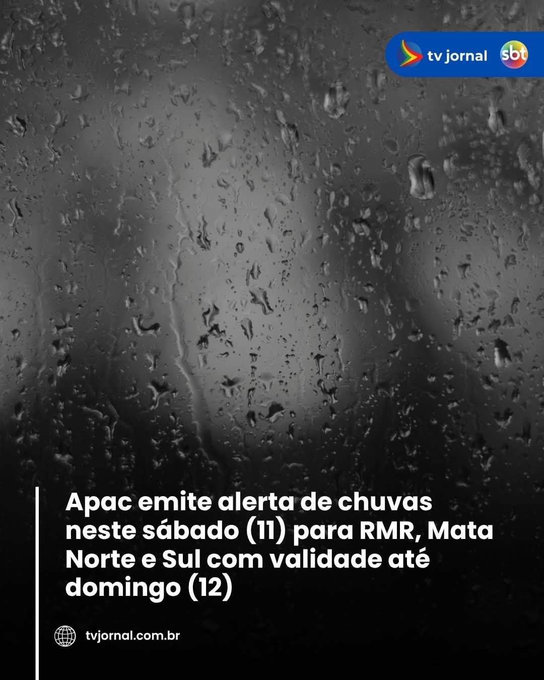 Apac emite alerta de chuvas para RMR, Mata Norte e Sul com validade até domingo (12)
