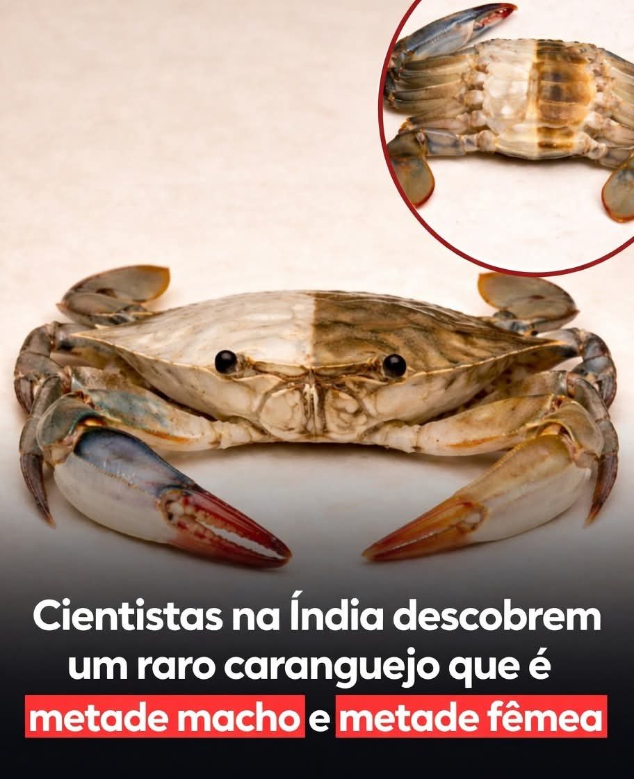 Cientistas na Índia descobrem um raro caranguejo que émetade macho e metade fêmea Cientistas na Índia descobrem um raro caranguejo que émetade macho e metade fêmea