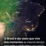 O Brasil é tão vasto que vive dois momentos ao mesmo tempo: enquanto o sol ilumina uma região, em outra a noite já começa a cair. O Brasil é tão vasto que vive dois momentos ao mesmo tempo: enquanto o sol ilumina uma região, em outra a noite já começa a cair.