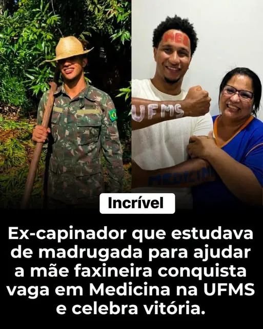 Ex-capinador que estudava de madrugada para ajudar a mãe faxineira conquista vaga em Medicina na UFMS e celebra vitória.