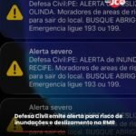Defesa Civil emite alerta para risco de inundações e deslizamento na RMR