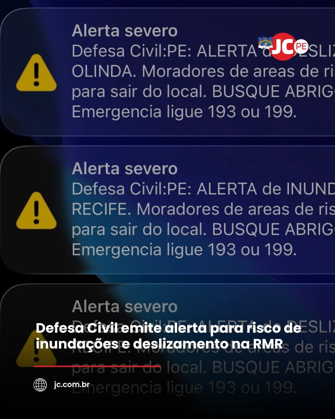 Defesa Civil emite alerta para risco de inundações e deslizamento na RMR