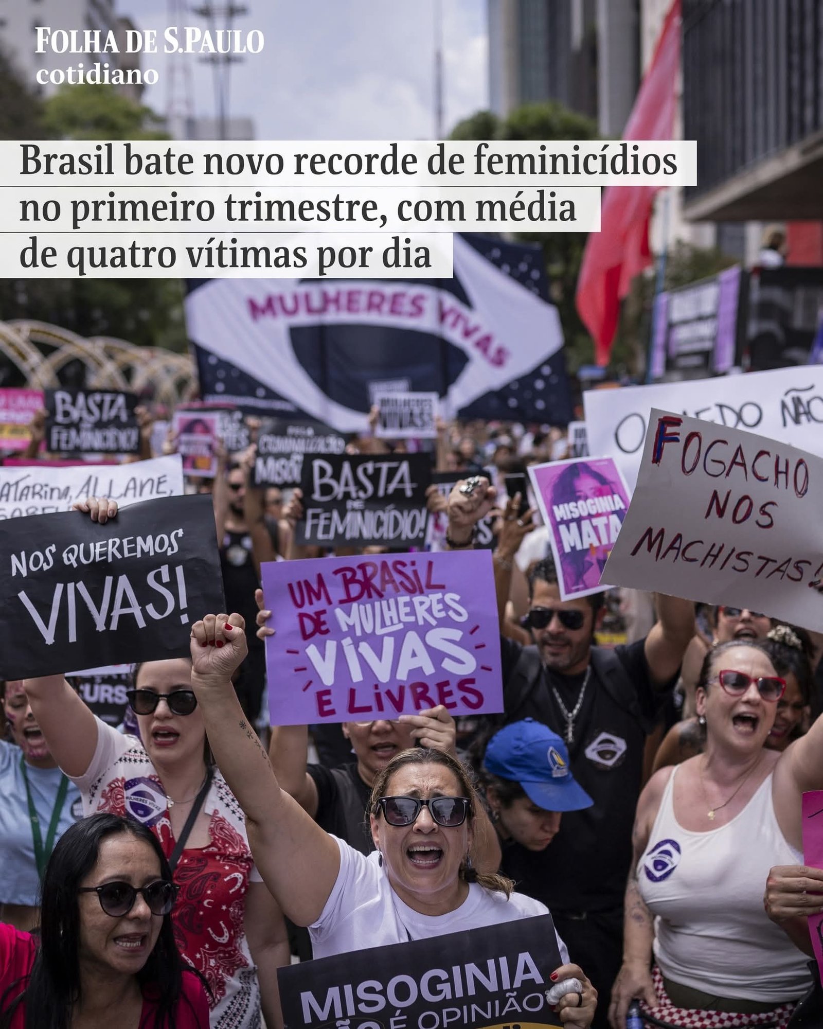 Brasil bate novo recorde de feminicídios no primeiro trimestre, com média de quatro vítimas por dia!