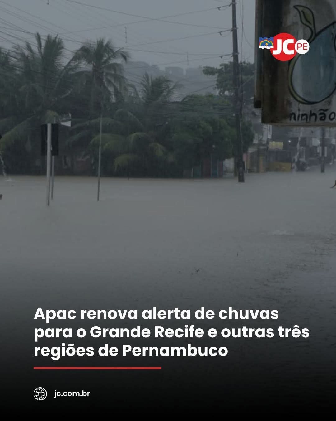 Apac renova alerta de chuvas para o Grande Recife e outras três regiões de Pernambuco