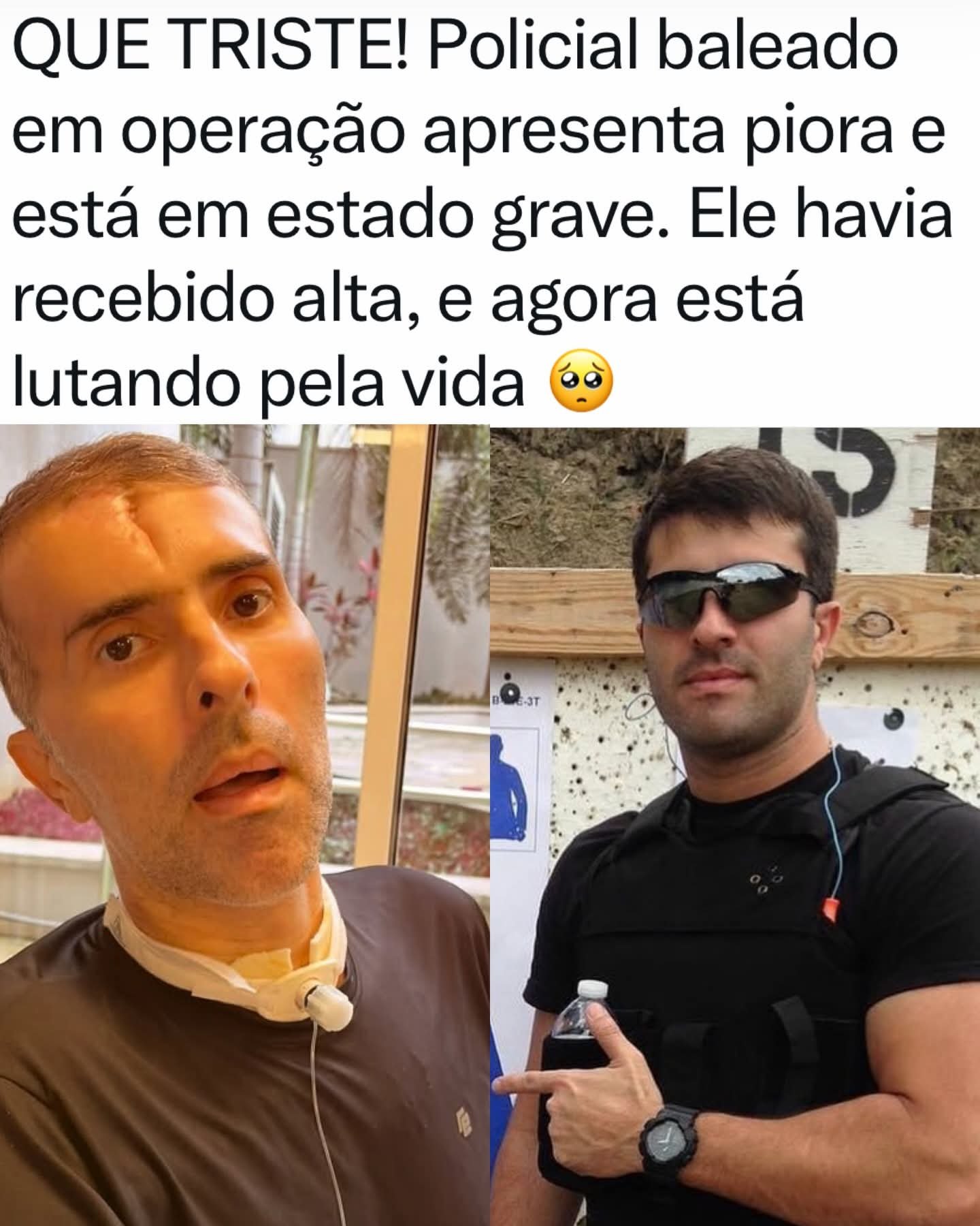 QUE TRISTE! Policial baleado em operação apresenta piora e está em estado grave. Ele havia recebido alta, e agora está lutando pela vida