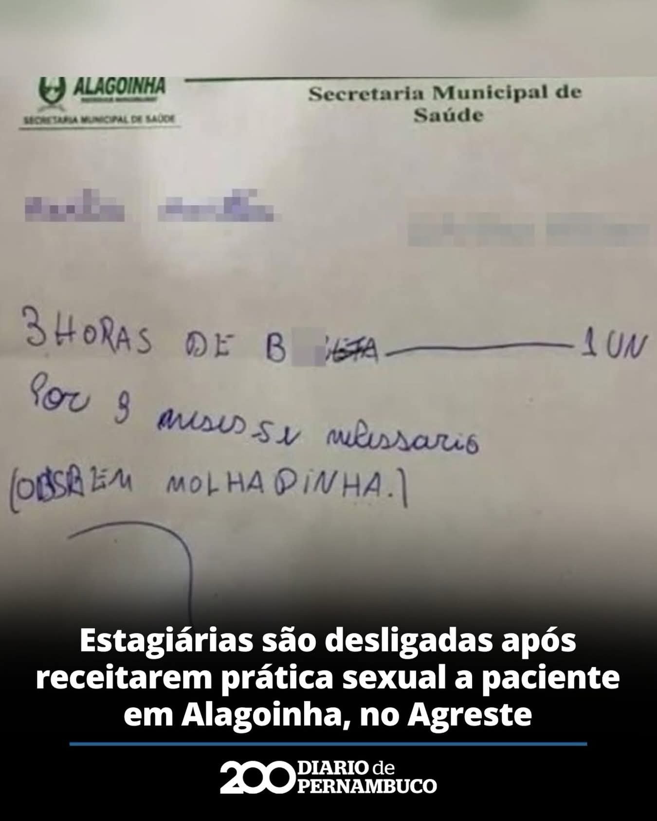 Estagiárias são desligadas após receitarem prática sexual a paciente em Alagoinha, no Agreste