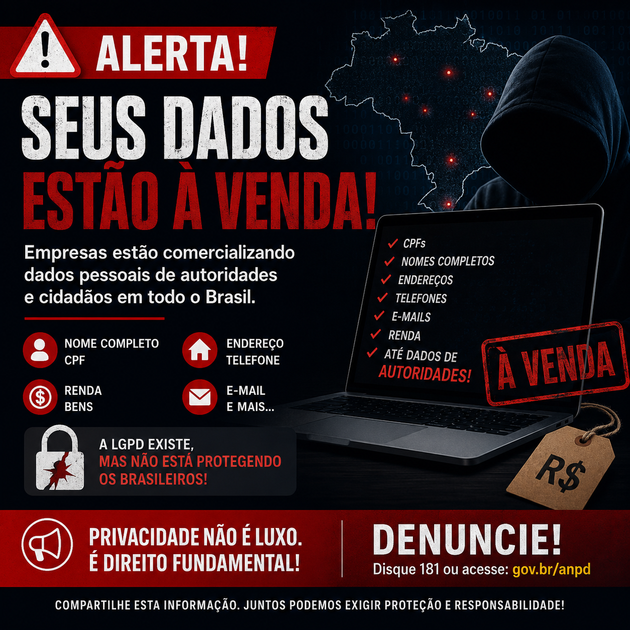 Dados pessoais de brasileiros continuam sendoexpostos e comercializados ilegalmente na internet. CPFs, nomes completos, endereços e telefones circulam livremente em sites, aplicativos e grupos digitais, atingindo cidadãos comuns e até autoridades públicas.A prática pode configurar crime e expõe a fragilidade da proteção de dados no Brasil.