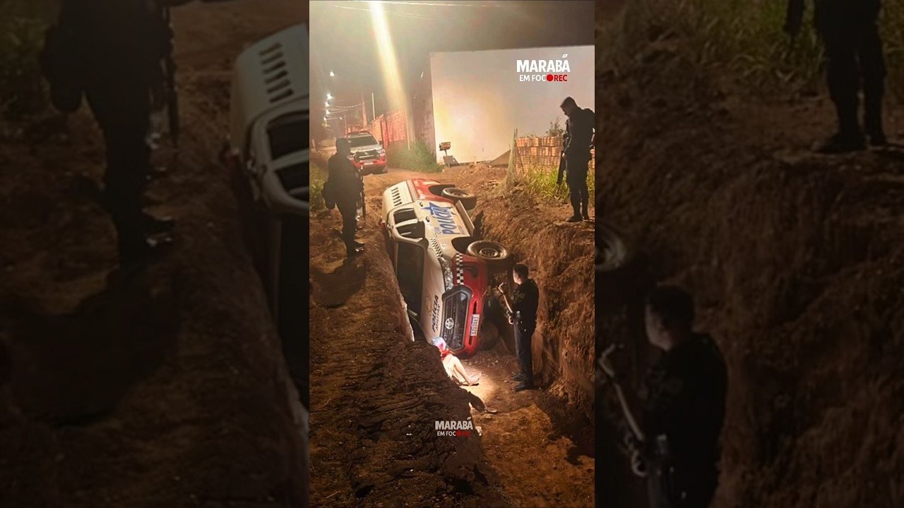 Perseguição termina com traficante preso e viatura da PM dentro de buraco da prefeitura! Uma perseguição surreal digna de filme de ação.