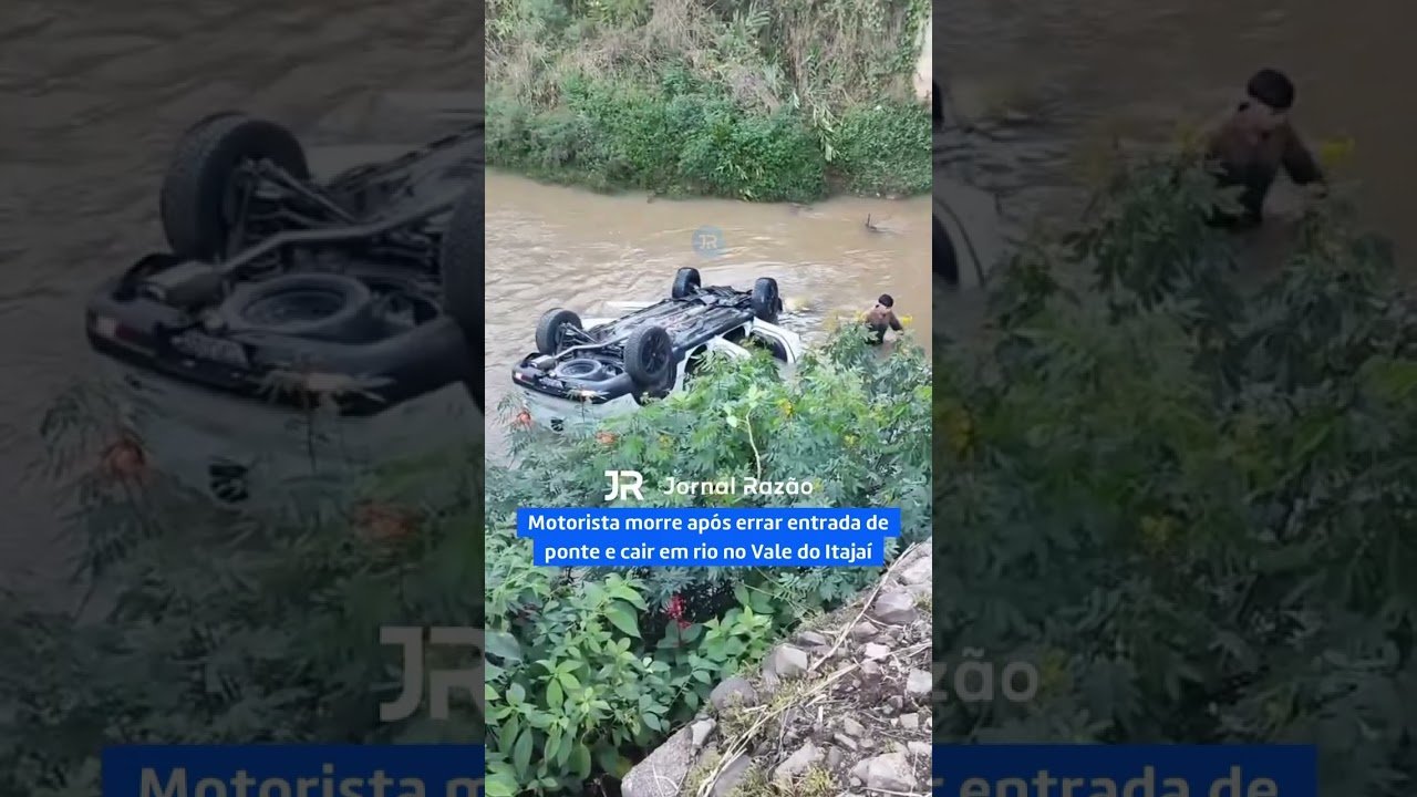 Motorista morre após errar entrada de ponte e cair em rio no Vale do Itajaí