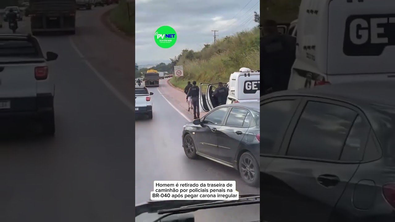 Esse nunca mais faz isso ! Homem é retirado da traseira de caminhão por policiais penais na BR-040