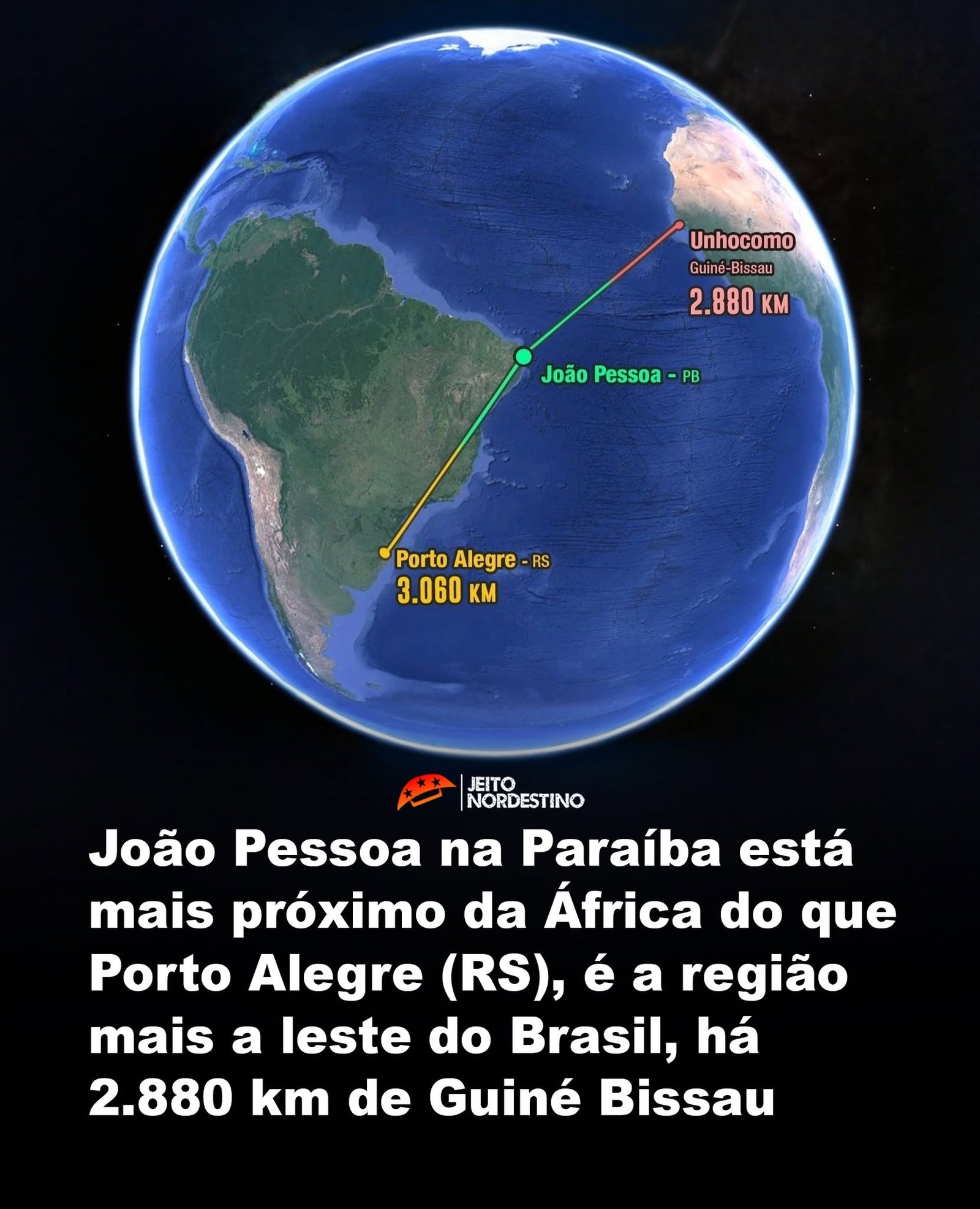 mais próximo da África do que Porto Alegre (RS), é a região mais a leste do Brasil, há 2.880 km de Guiné Bissau mais próximo da África do que Porto Alegre (RS), é a região mais a leste do Brasil, há 2.880 km de Guiné Bissau