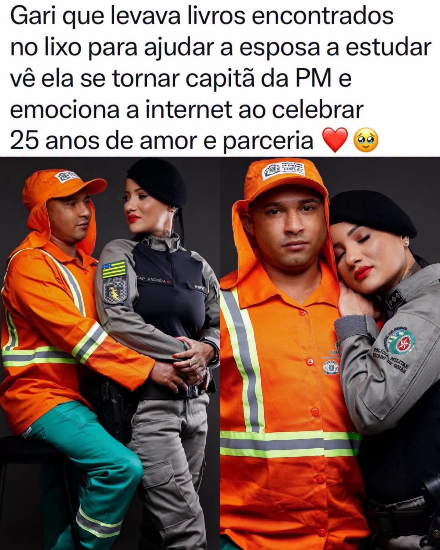 Gari que levava livros encontrados no lixo para ajudar a esposa a estudar vê ela se tornar capitã da PM e emociona a internet ao celebrar 25 anos de amor e parceria