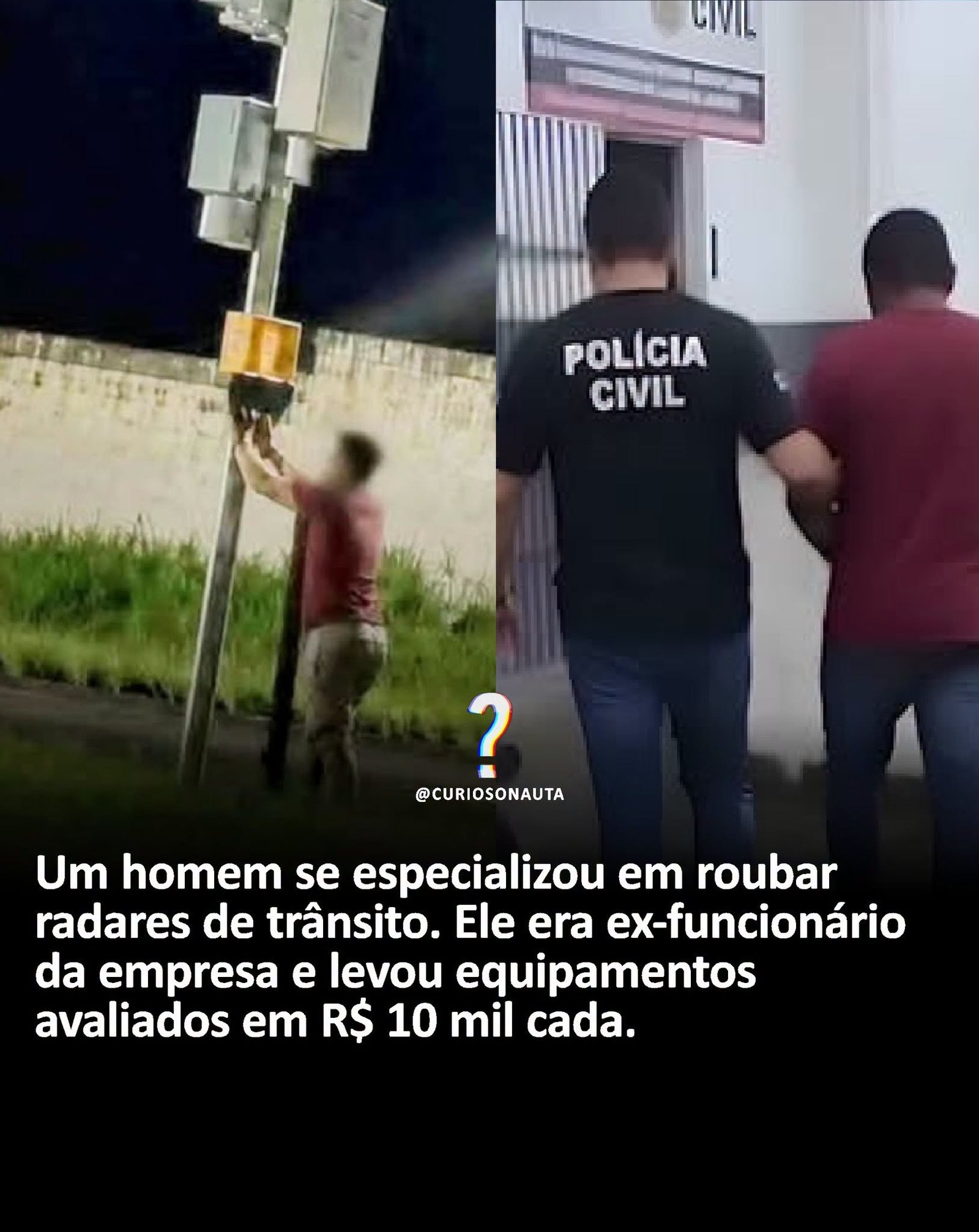 Um homem se especializou em roubar radares de trânsito. Ele era ex-funcionário da empresa e levou equipamentos avaliados em R$ 10 mil cada. Um homem se especializou em roubar radares de trânsito. Ele era ex-funcionário da empresa e levou equipamentos avaliados em R$ 10 mil cada.