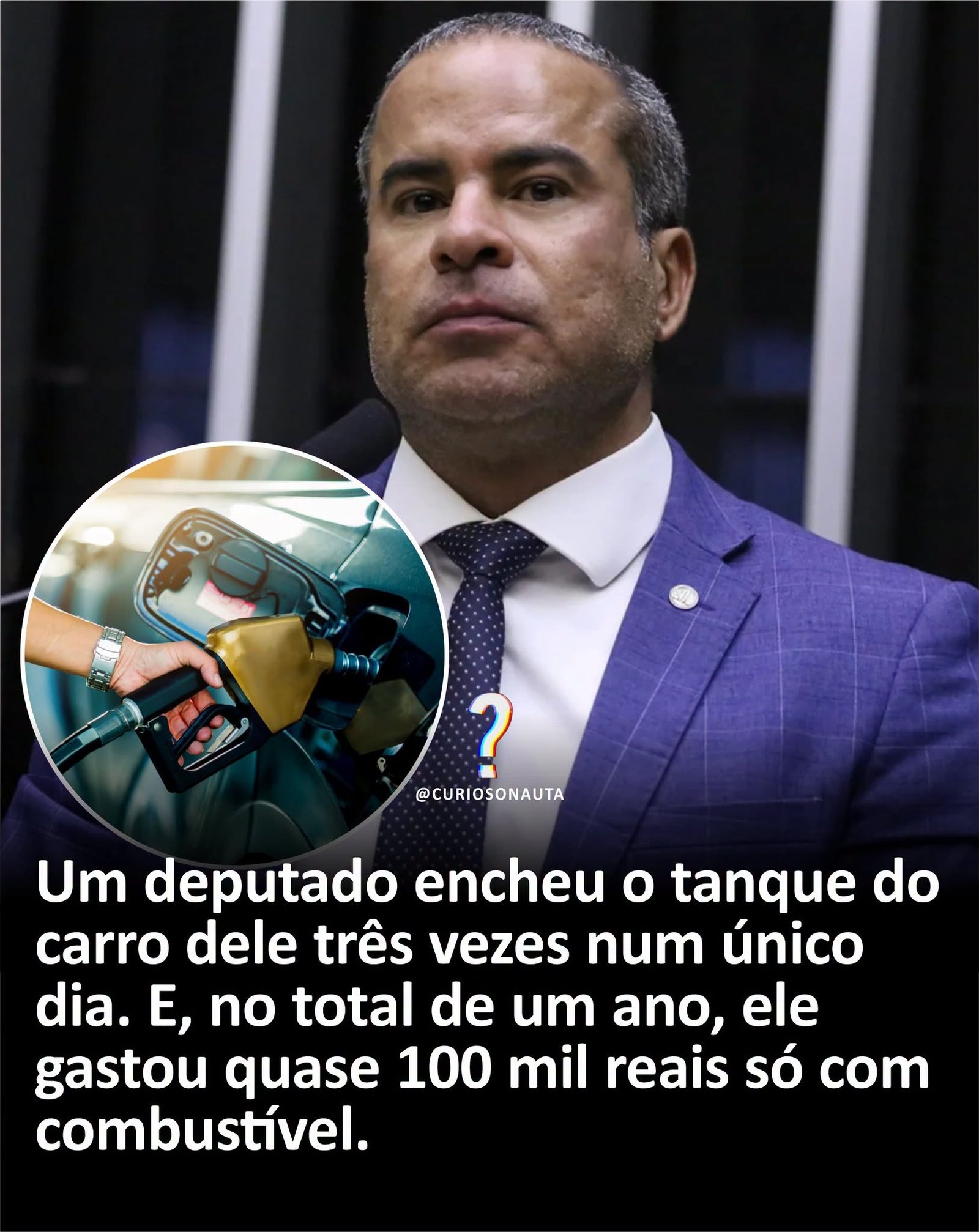 Um deputado encheu o tanque do carro dele três vezes num único dia. E, no total de um ano, ele gastou quase 100 mil reais só com combustível. Um deputado encheu o tanque do carro dele três vezes num único dia. E, no total de um ano, ele gastou quase 100 mil reais só com combustível.