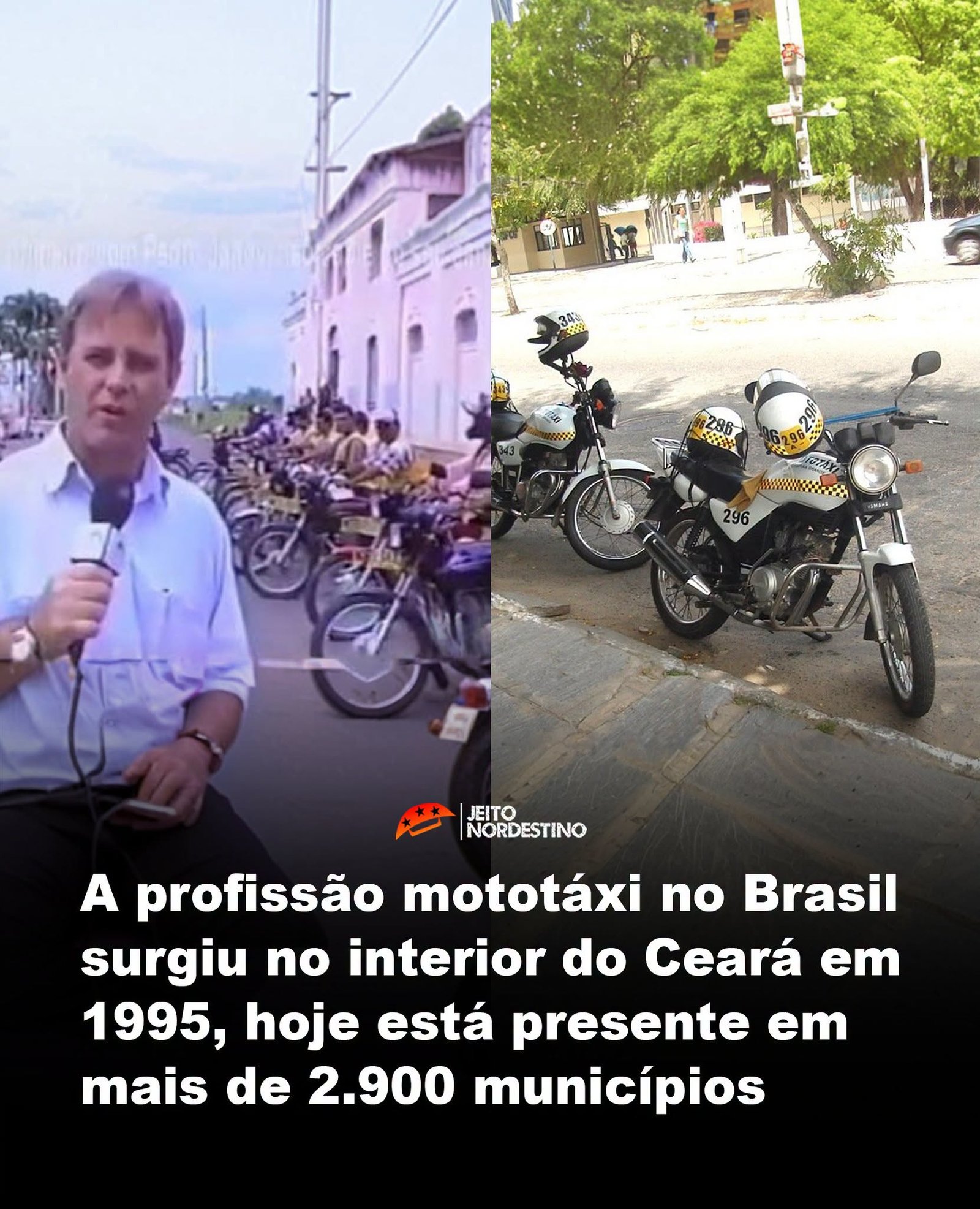 A profissão mototáxi no Brasil surgiu no interior do Ceará em 1995, hoje está presente em mais de 2.900 municípios A profissão mototáxi no Brasil surgiu no interior do Ceará em 1995, hoje está presente em mais de 2.900 municípios