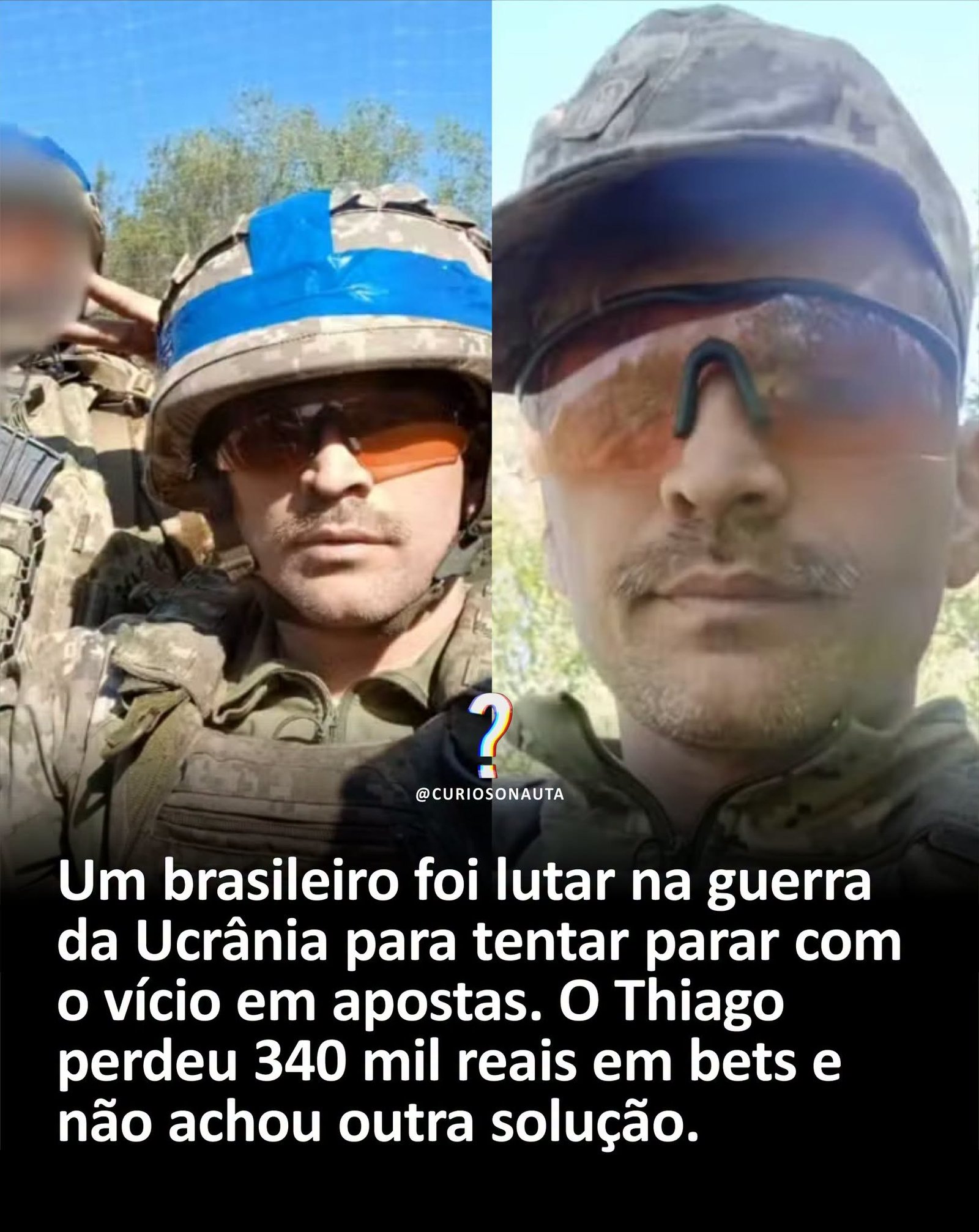 Um brasileiro foi lutar na guerra da Ucrânia para tentar parar com o vício em apostas. O Thiago perdeu 340 mil reais em bets e não achou outra solução. Um brasileiro foi lutar na guerra da Ucrânia para tentar parar com o vício em apostas. O Thiago perdeu 340 mil reais em bets e não achou outra solução.