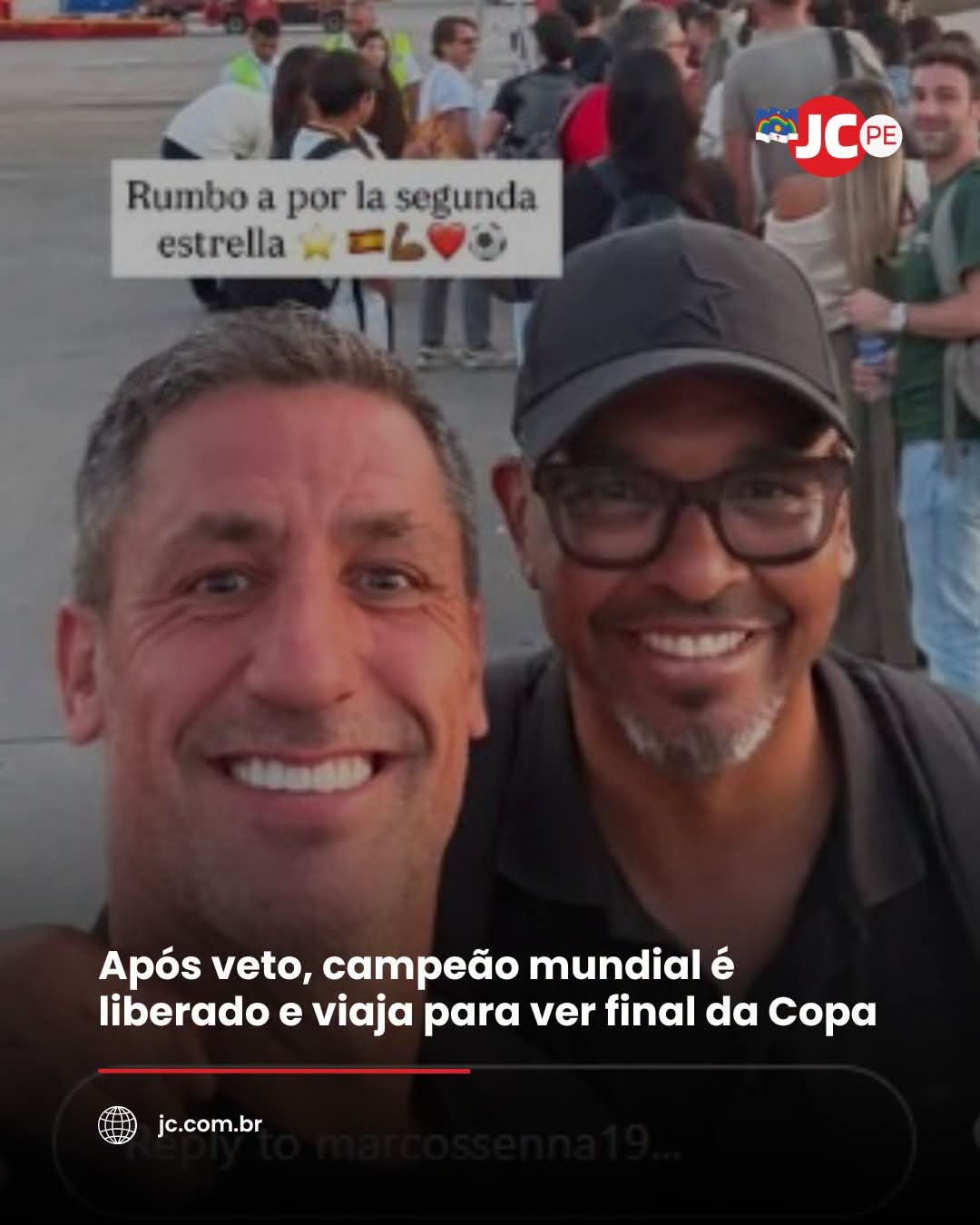 Após veto, campeão mundial é liberado e viaja para ver final da Copa Após veto, campeão mundial é liberado e viaja para ver final da Copa