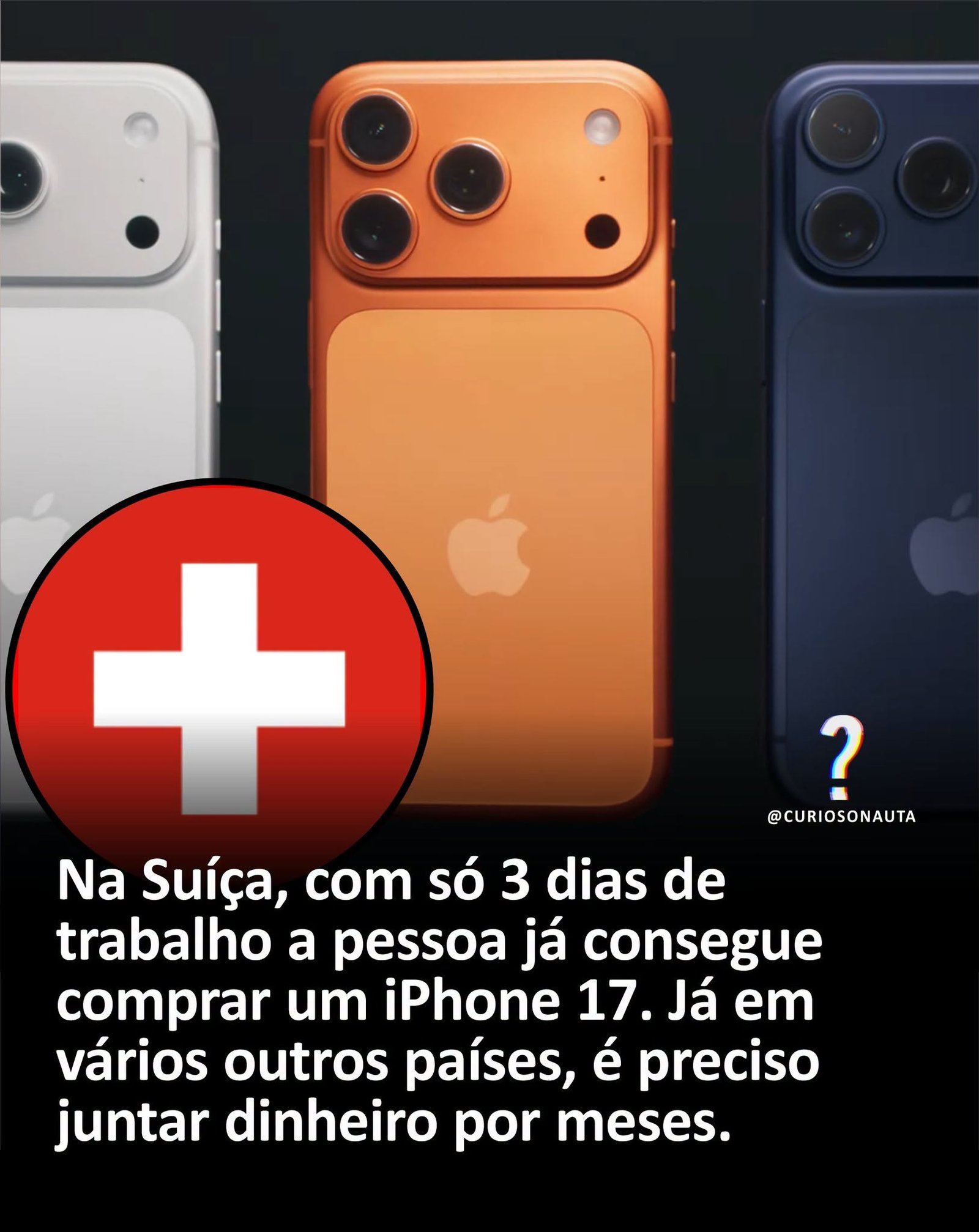 Na Suíça, com só 3 dias de trabalho a pessoa já consegue comprar um iPhone 17. Já em vários outros países, é preciso juntar dinheiro por meses.