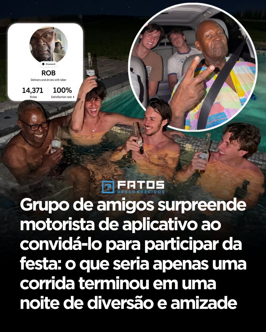 Grupo de amigos surpreende motorista de aplicativo ao convidá-lo para participar da festa: o que seria apenas uma corrida terminou em uma noite de diversão e amizade