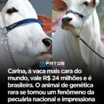 Carina, a vaca mais cara do mundo, vale R$ 24 milhões e é brasileira. O animal de genética rara se tornou um fenômeno da pecuária nacional e impressiona pelo valor milionário. Carina, a vaca mais cara do mundo, vale R$ 24 milhões e é brasileira. O animal de genética rara se tornou um fenômeno da pecuária nacional e impressiona pelo valor milionário.