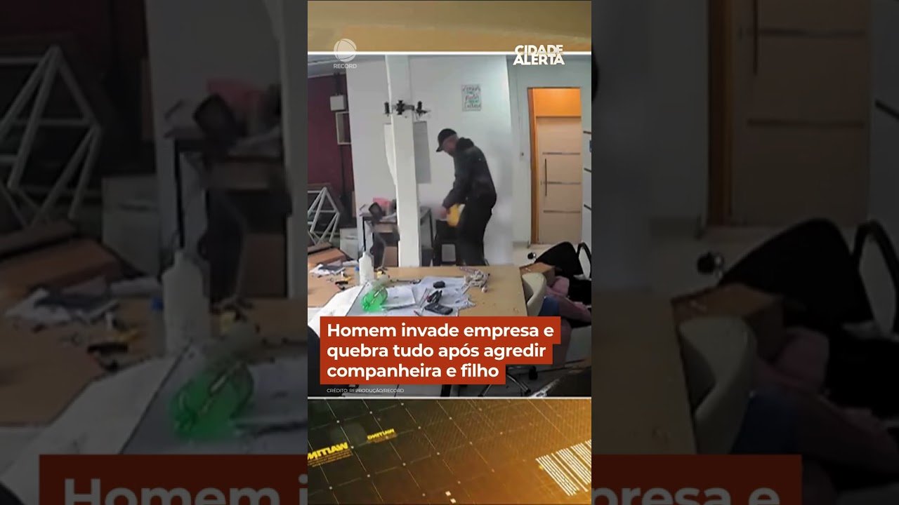 Homem invade empresa e quebra tudo após agredir companheira e filho !