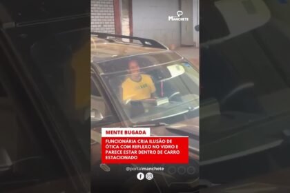FUNCIONÁRIA CRIA ILUSÃO DE ÓTICA COM REFLEXO NO VIDRO E PARECE ESTAR DENTRO DE CARRO ESTACIONADO