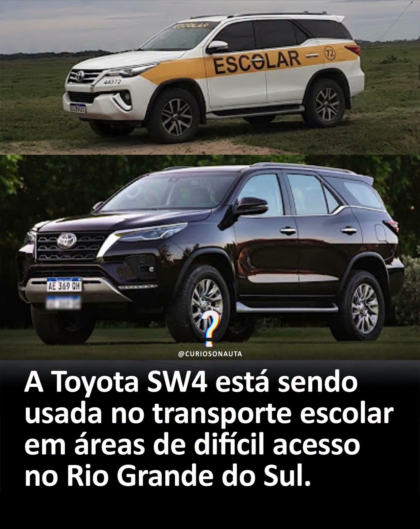 A Toyota SW4 está sendo usada no transporte escolar em áreas de difícil acesso no Rio Grande do Sul.