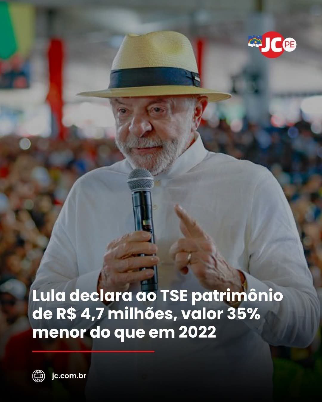Lula declara ao TSE patrimônio de R$ 4,7 milhões, valor 35% menor do que em 2022 Lula declara ao TSE patrimônio de R$ 4,7 milhões, valor 35% menor do que em 2022
