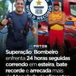 Superação: Bombeiro enfrenta 24 horas seguidas correndo em esteira, bate recorde e arrecada mais de 1 tonelada de alimentos Superação: Bombeiro enfrenta 24 horas seguidas correndo em esteira, bate recorde e arrecada mais de 1 tonelada de alimentos