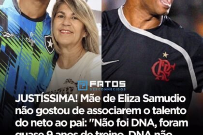 JUSTÍSSIMA! Mãe de Eliza Samudio não gostou de associarem o talento do neto ao pai: “Não foi DNA, foram quase 9 anos de treino. DNA não leva para os treinos, DNA não limpa machucados. Eu levei, eu limpei, eu fiquei