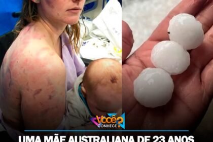 UMA MÃE AUSTRALIANA DE 23 ANOS PROTEGEU SEU BEBÊ DE QUATRO MESES COM O PRÓPRIO CORPO QUANDO ENORMES PEDRAS DE GRANIZO QUEBRARAM AS JANELAS DO CARRO.