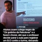 Alunos zoam colega negra de “Zé gotinha da Petrobras” e a fazem chorar, até que o professor decide parar a aula para registrar um B.O contra a turma, deixando todos apavorados