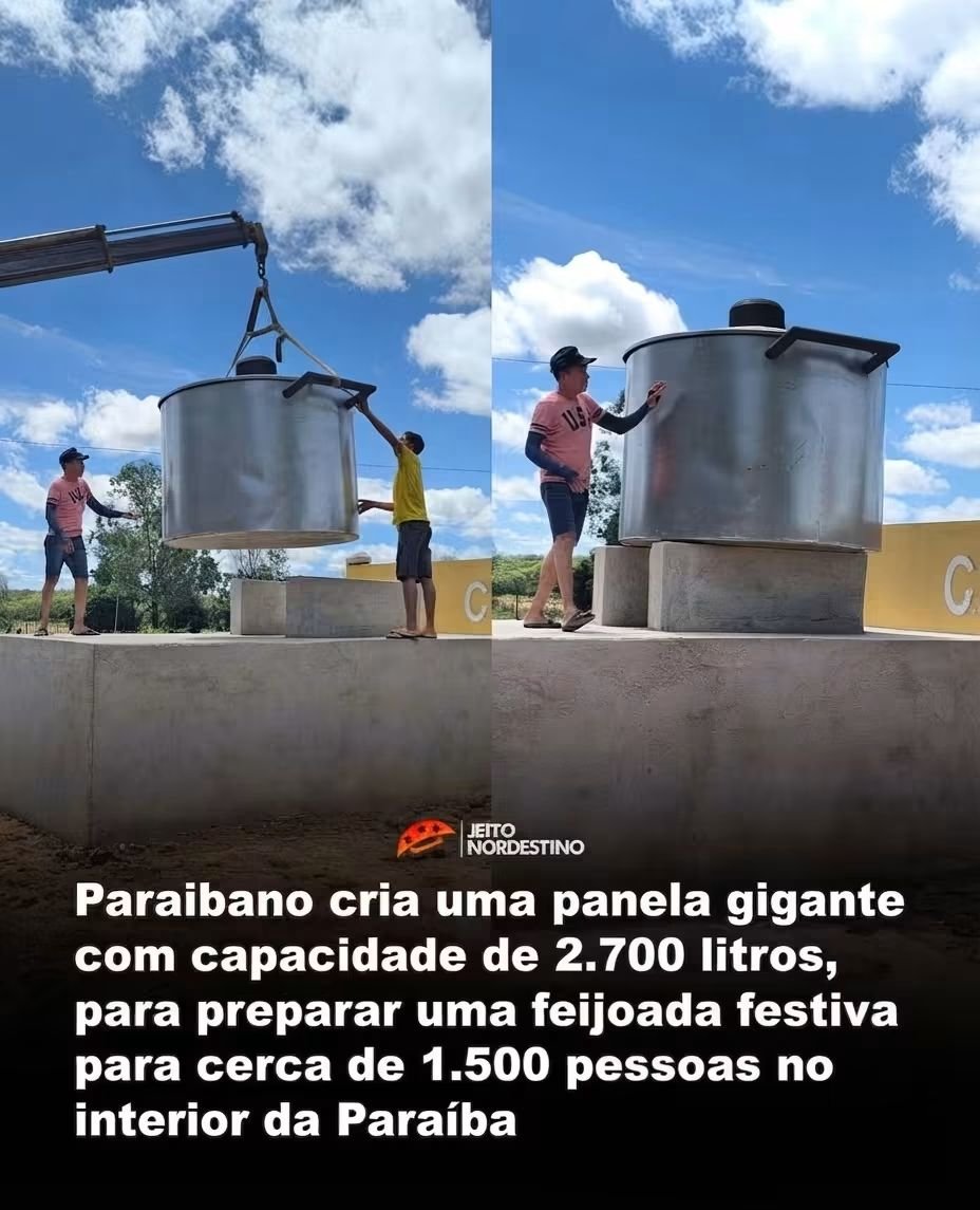 Paraibano cria uma panela gigante com capacidade de 2.700 litros, para preparar uma feijoada festiva para cerca de 1.500 pessoas no interior da Paraíba Paraibano cria uma panela gigante com capacidade de 2.700 litros, para preparar uma feijoada festiva para cerca de 1.500 pessoas no interior da Paraíba