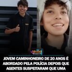 JOVEM CAMINHONEIRO DE 20 ANOS É ABORDADO PELA POLÍCIA DEPOIS QUE AGENTES SUSPEITARAM QUE UMA CRIANÇA ESTIVESSE DIRIGINDO O CAMINHÃO.